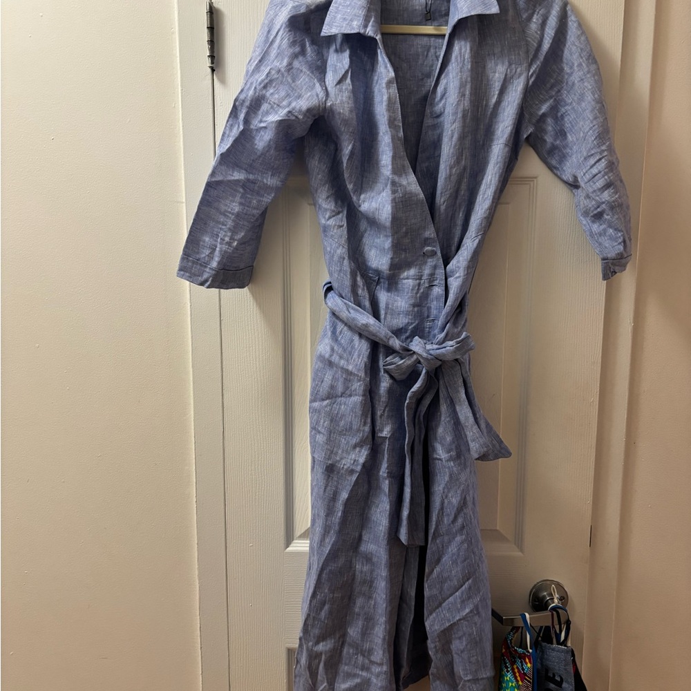 Zara Light Blue Long Sleeve Belted Dress